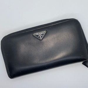 Black Prada zippered large wallet